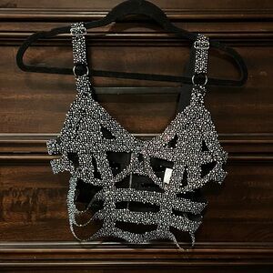 AKIRA Black and Sparkly Strappy Crop Top